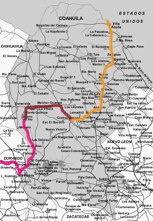 Coahuila Map with routes